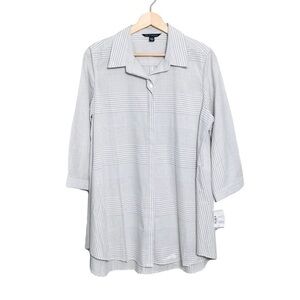 Zac & Rachel Tan & White Striped Long Sleeve Button Up Top Blouse Large